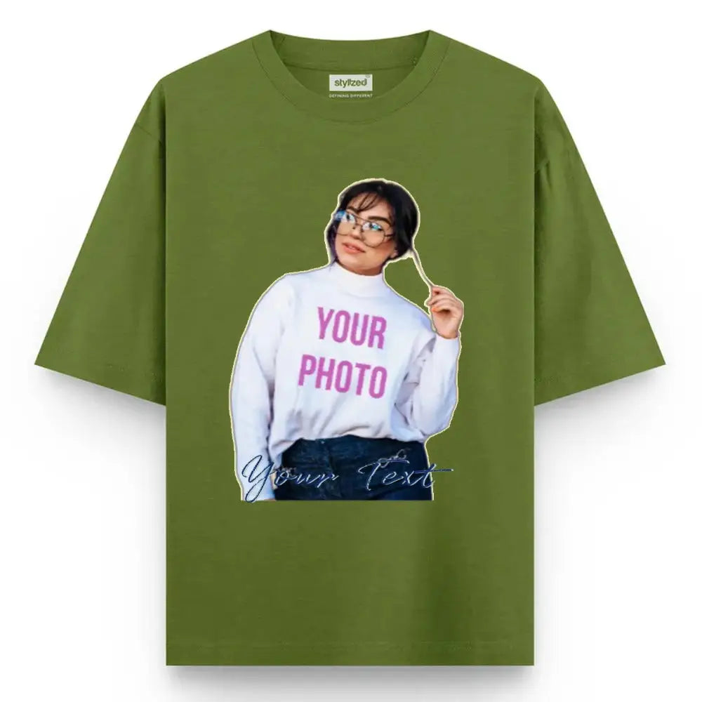 Custom Cutout Photo My Style T-shirt - Oversize - Military Green / XS - T-Shirt