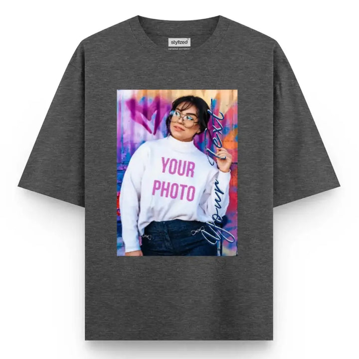 Custom Photo My Style T-shirt - Oversize - Charcoal Grey / XS - T-Shirt