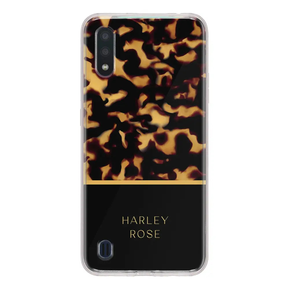Samsung Galaxy A01 / Clear Classic Personalized Text Luxury Tortoise Shell Pattern, Phone Case - Samsung A Series - Stylizedd.com