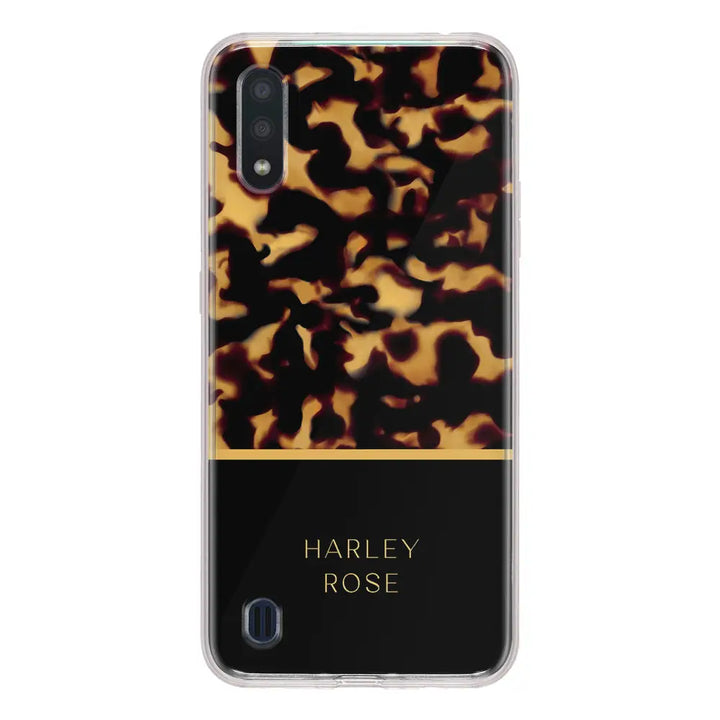Samsung Galaxy A01 / Clear Classic Personalized Text Luxury Tortoise Shell Pattern, Phone Case - Samsung A Series - Stylizedd.com