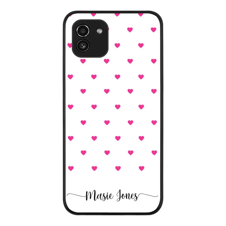 Samsung Galaxy A03 4G / Rugged Black Phone Case Heart Pattern Custom Text, My Name Phone Case - Samsung A Series - Stylizedd