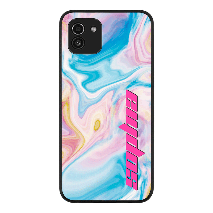 Samsung Galaxy A03 4G / Rugged Black Personalized Text Purple Teal Oceanic Marble Texture, Phone Case - Samsung A Series - Stylizedd.com