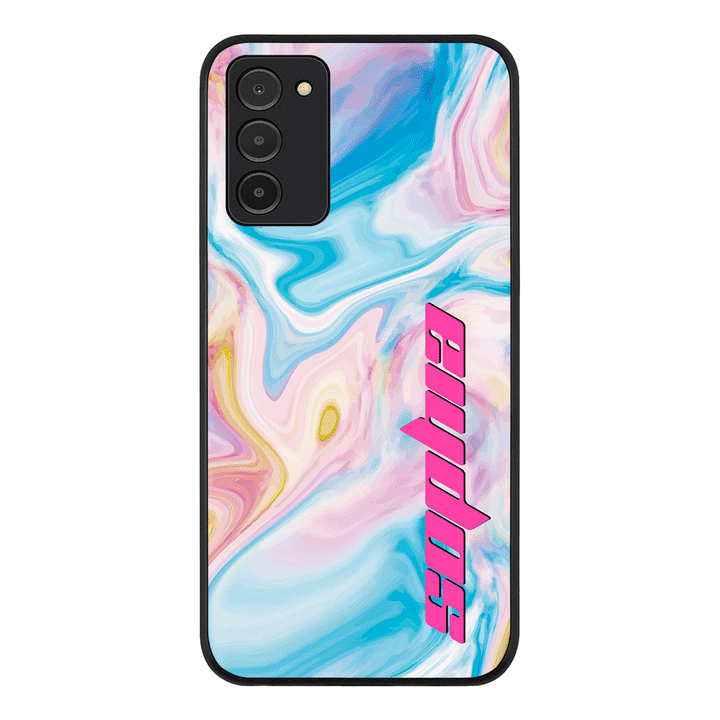 Samsung Galaxy A03s 4G / Rugged Black Personalized Text Purple Teal Oceanic Marble Texture, Phone Case - Samsung A Series - Stylizedd.com