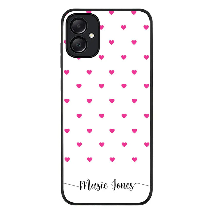 Samsung Galaxy A05 / Rugged Black Phone Case Heart Pattern Custom Text, My Name Phone Case - Samsung A Series - Stylizedd