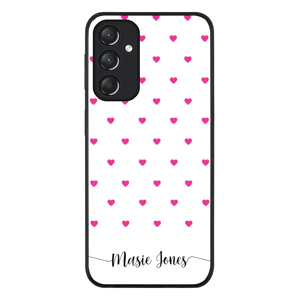 Samsung Galaxy A05s / Rugged Black Phone Case Heart Pattern Custom Text, My Name Phone Case - Samsung A Series - Stylizedd