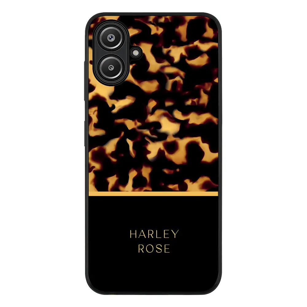 Samsung Galaxy A06 / Rugged Black Personalized Text Luxury Tortoise Shell Pattern, Phone Case - Samsung A Series - Stylizedd.com