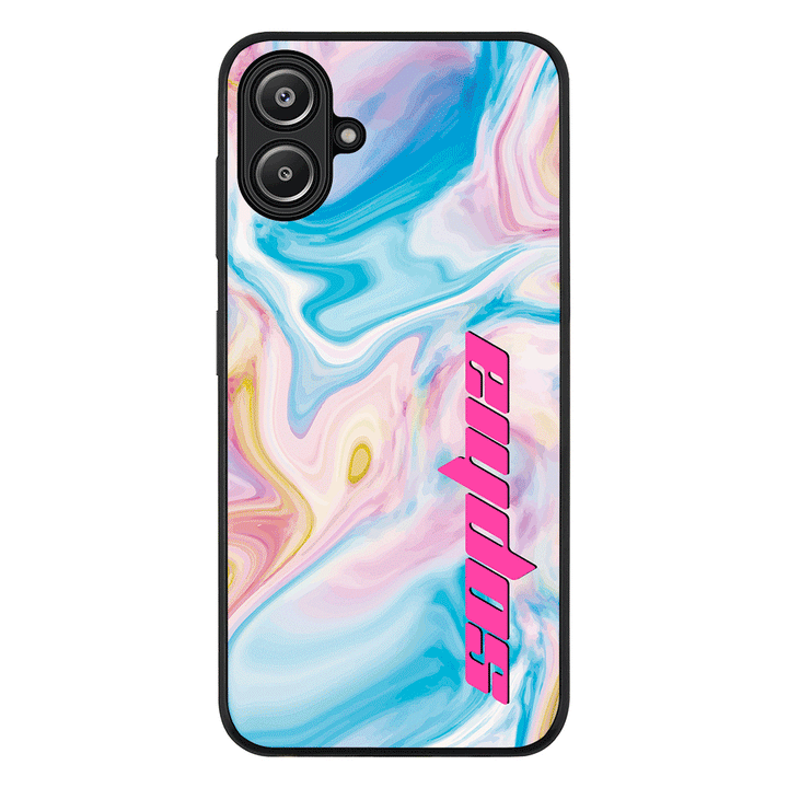 Samsung Galaxy A06 / Rugged Black Personalized Text Purple Teal Oceanic Marble Texture, Phone Case - Samsung A Series - Stylizedd.com