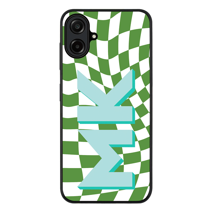 Custom Monogram Initial Wavy Checkerboard, Phone Case - Samsung A Series