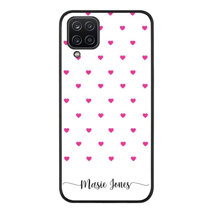 Samsung Galaxy A12 / M12 4G / Rugged Black Phone Case Heart Pattern Custom Text, My Name Phone Case - Samsung A Series - Stylizedd