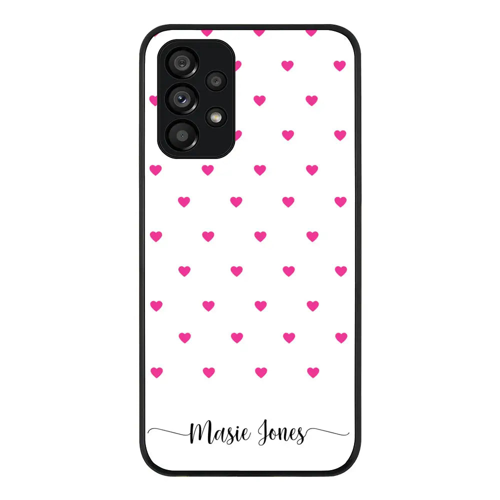 Samsung Galaxy A13 4G / Rugged Black Phone Case Heart Pattern Custom Text, My Name Phone Case - Samsung A Series - Stylizedd