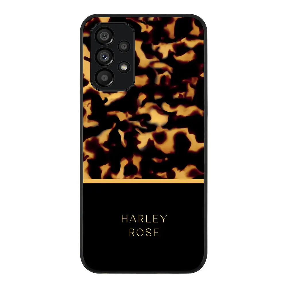 Samsung Galaxy A13 4G / Rugged Black Personalized Text Luxury Tortoise Shell Pattern, Phone Case - Samsung A Series - Stylizedd.com