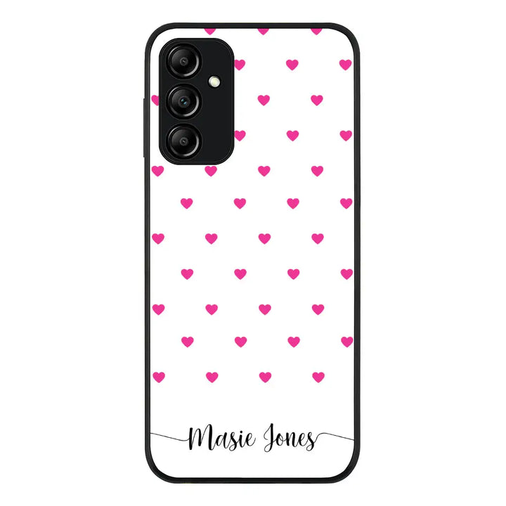 Samsung Galaxy A14 5G / Rugged Black Phone Case Heart Pattern Custom Text, My Name Phone Case - Samsung A Series - Stylizedd