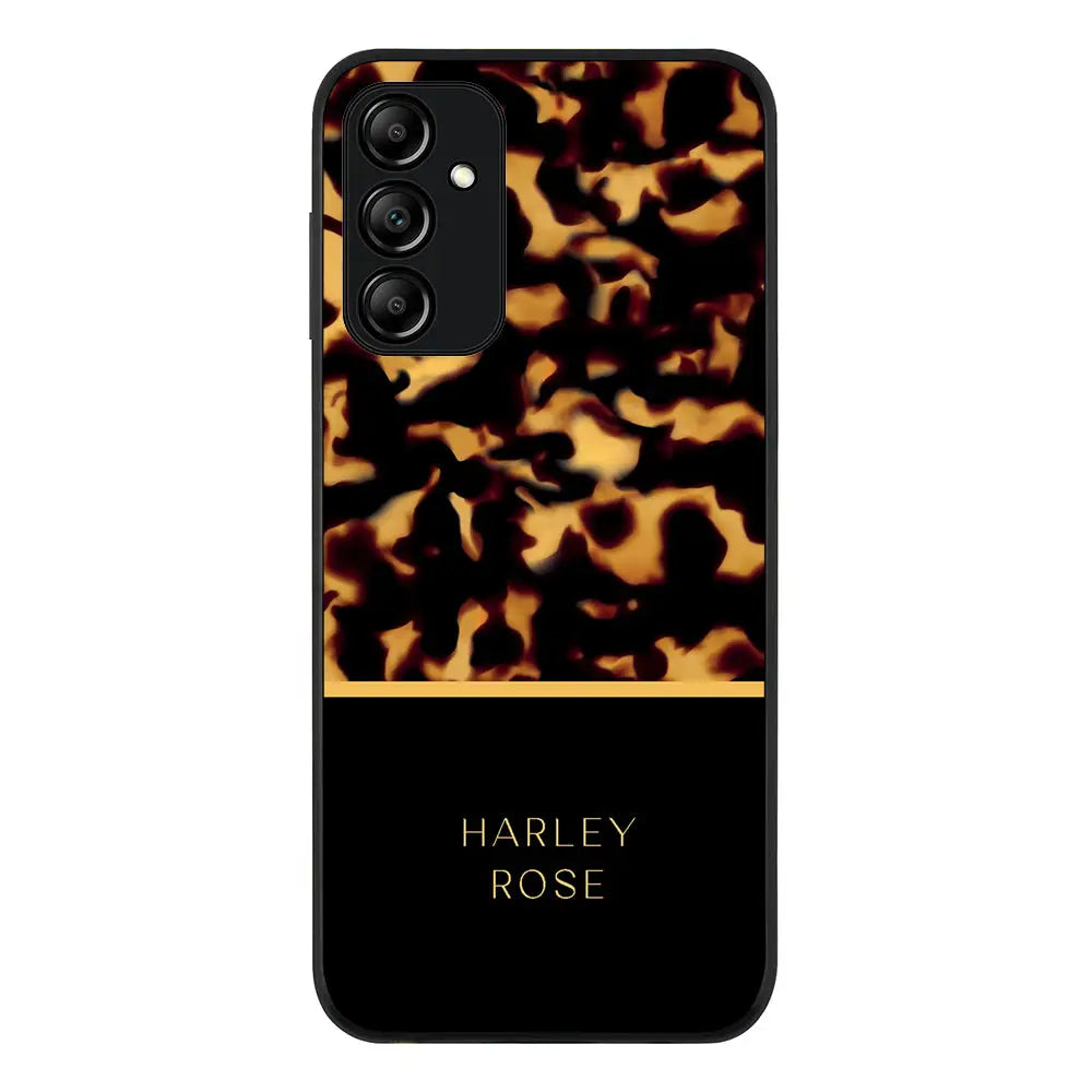 Samsung Galaxy A14 5G / Rugged Black Personalized Text Luxury Tortoise Shell Pattern, Phone Case - Samsung A Series - Stylizedd.com