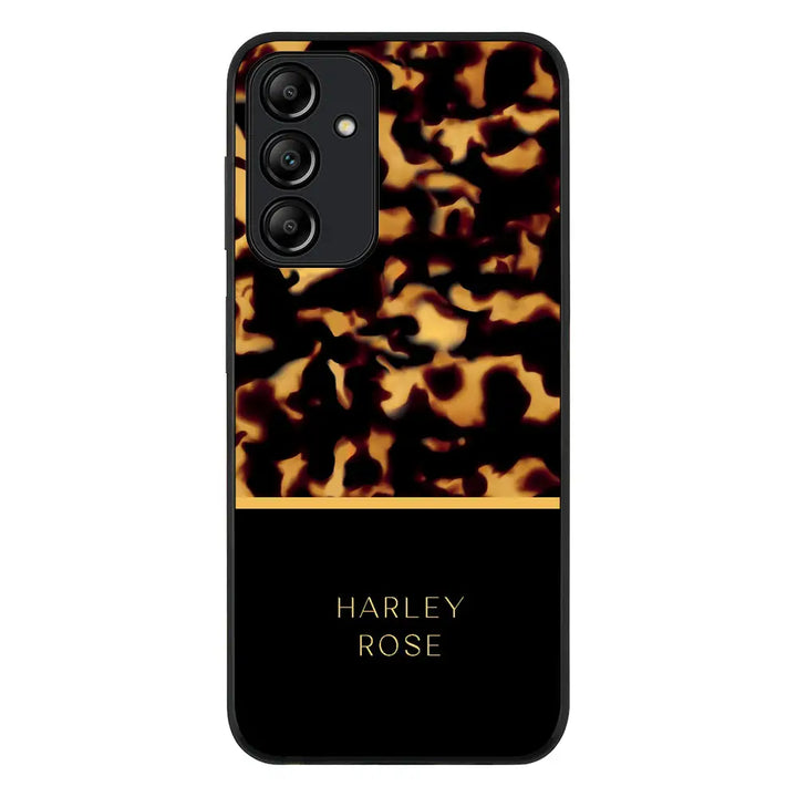 Samsung Galaxy A15 / A15 5G / Rugged Black Personalized Text Luxury Tortoise Shell Pattern, Phone Case - Samsung A Series - Stylizedd.com