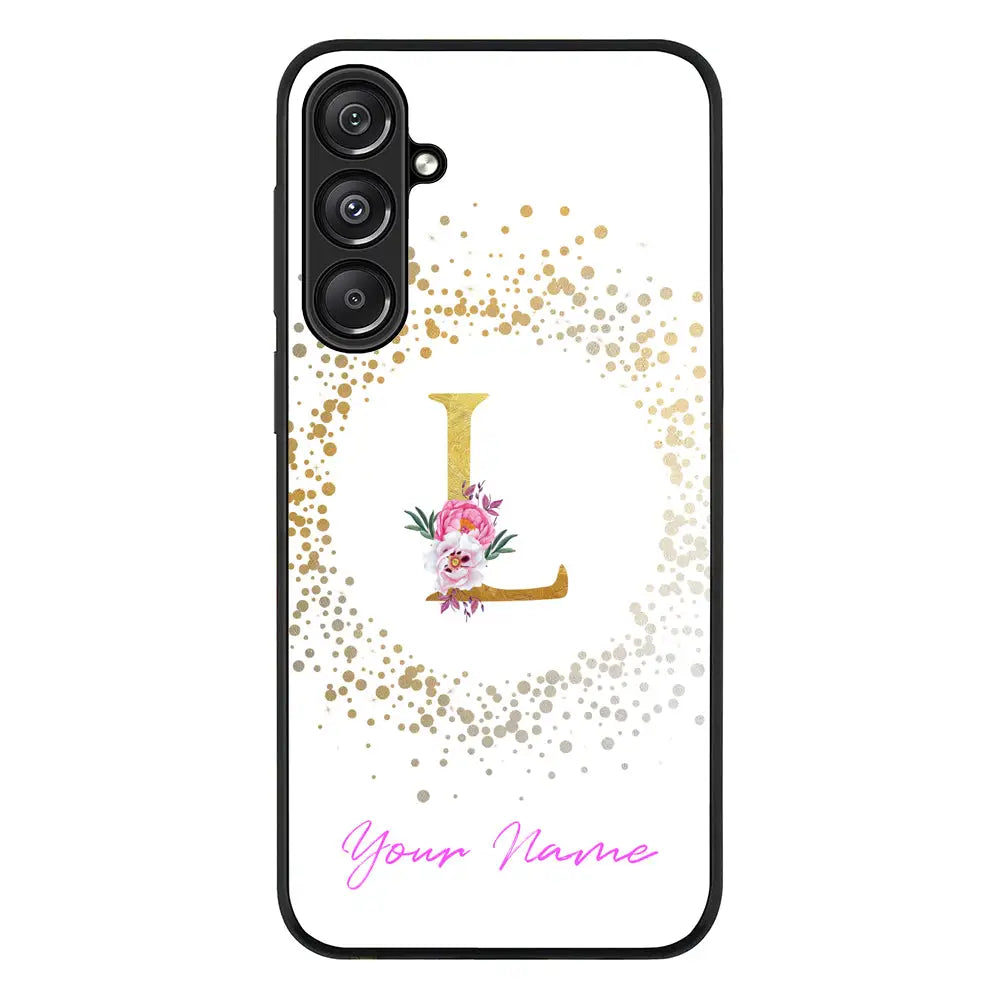 Floral Initial Phone Case - Samsung A Series - Galaxy A16 / 5G / Rugged Black - Stylizedd