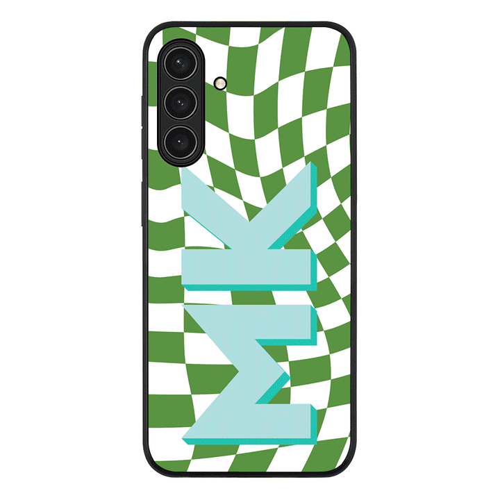 Custom Monogram Initial Wavy Checkerboard, Phone Case - Samsung A Series