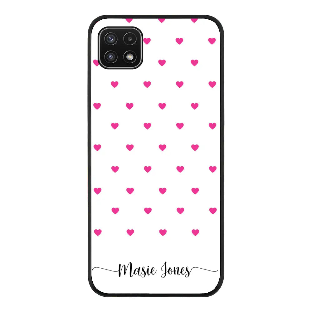 Samsung Galaxy A22 5G / Rugged Black Phone Case Heart Pattern Custom Text, My Name Phone Case - Samsung A Series - Stylizedd