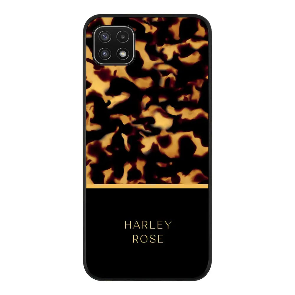 Samsung Galaxy A22 5G / Rugged Black Personalized Text Luxury Tortoise Shell Pattern, Phone Case - Samsung A Series - Stylizedd.com