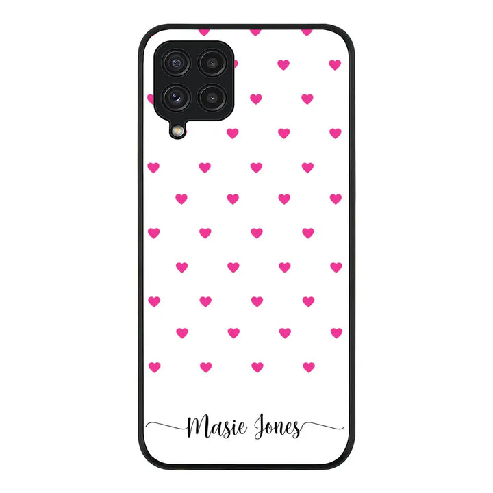 Samsung Galaxy A22 4G / Rugged Black Phone Case Heart Pattern Custom Text, My Name Phone Case - Samsung A Series - Stylizedd