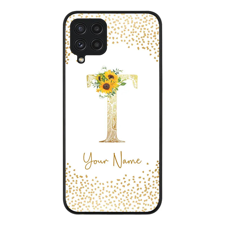 Samsung Galaxy A22 4G / Rugged Black Phone Case Floral Mandala Initial Phone Case - Samsung A Series - Stylizedd