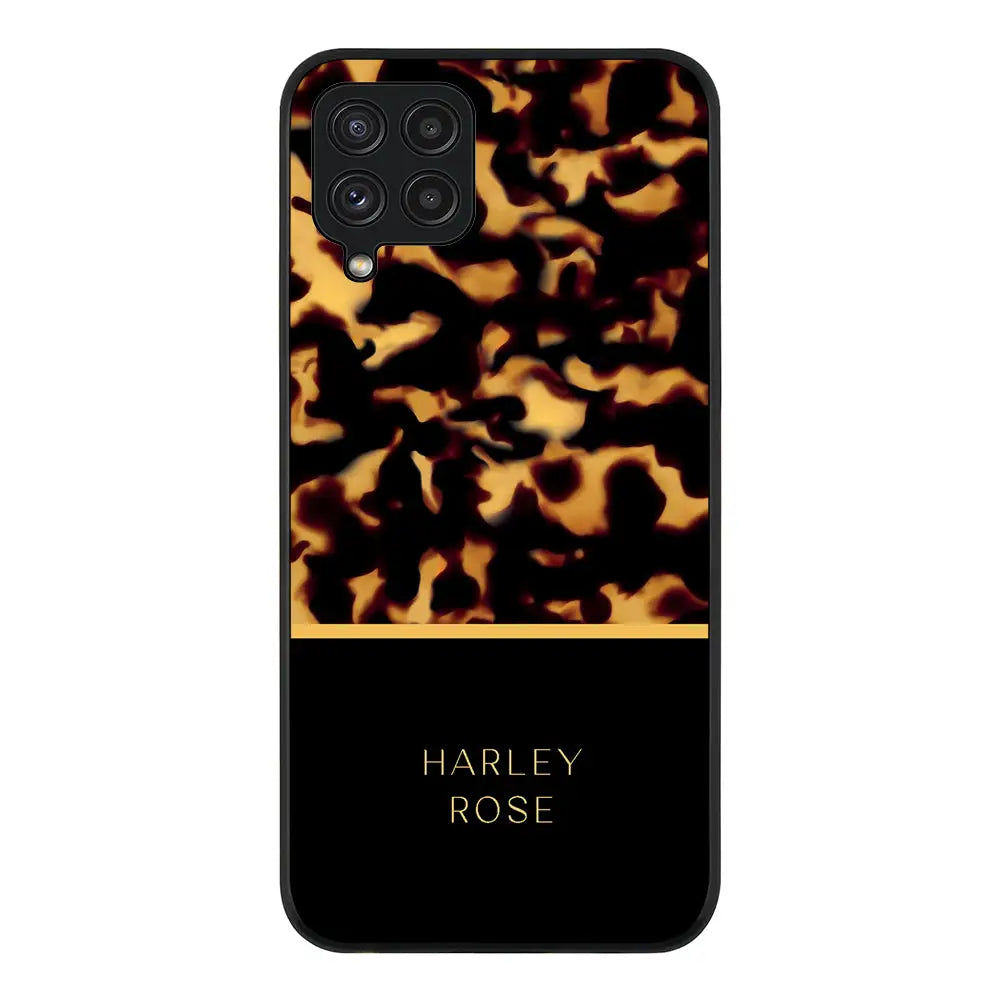 Samsung Galaxy A22 4G / Rugged Black Personalized Text Luxury Tortoise Shell Pattern, Phone Case - Samsung A Series - Stylizedd.com