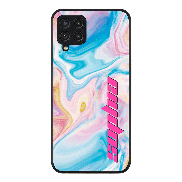 Samsung Galaxy A22 4G / Rugged Black Personalized Text Purple Teal Oceanic Marble Texture, Phone Case - Samsung A Series - Stylizedd.com