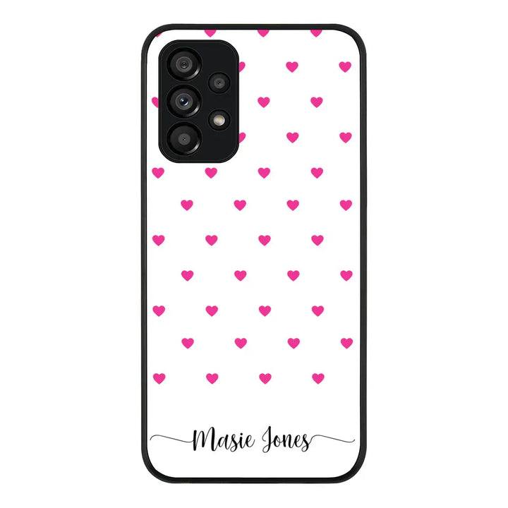 Samsung Galaxy A23 4G / Rugged Black Phone Case Heart Pattern Custom Text, My Name Phone Case - Samsung A Series - Stylizedd