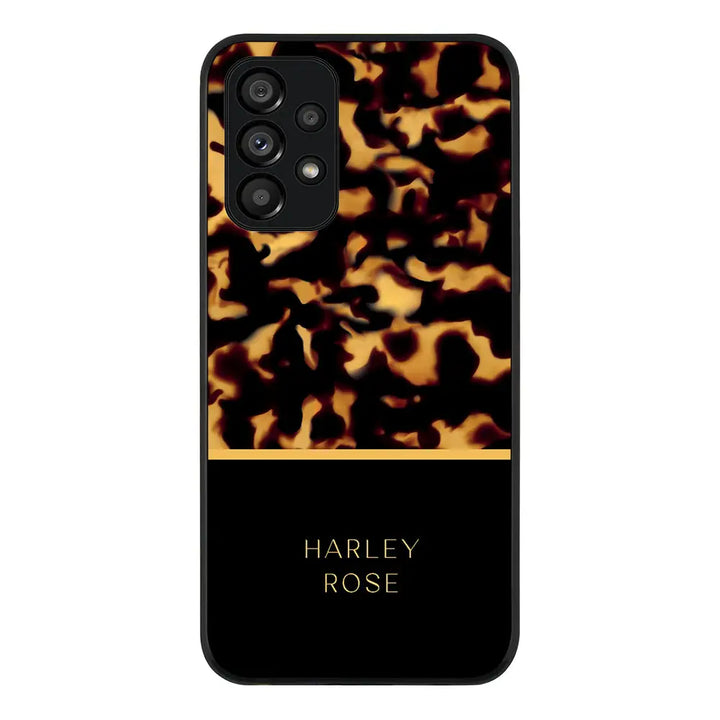 Samsung Galaxy A23 4G / Rugged Black Personalized Text Luxury Tortoise Shell Pattern, Phone Case - Samsung A Series - Stylizedd.com