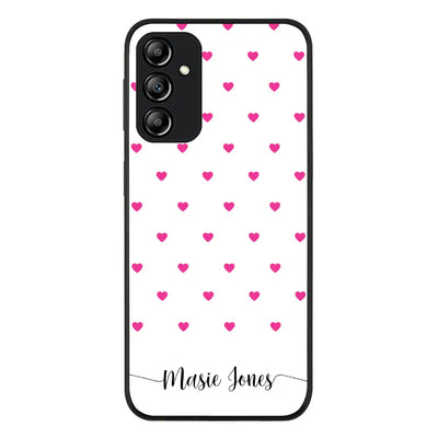 Heart Pattern Custom Text My Name Phone Case - Samsung A Series - Galaxy A24 4G / Rugged Black -