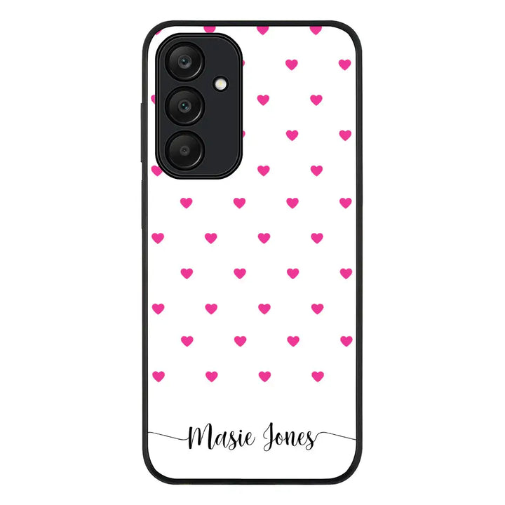 Samsung Galaxy A25 / Rugged Black Phone Case Heart Pattern Custom Text, My Name Phone Case - Samsung A Series - Stylizedd