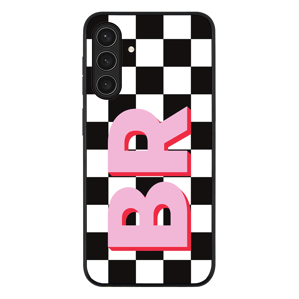 Custom Monogram Initial Checkerboard Phone Case - Samsung A Series - Galaxy A26 / Rugged Black