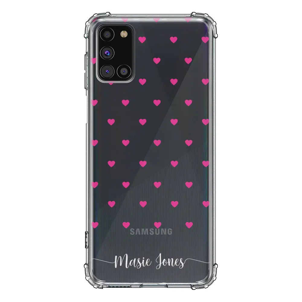 Samsung Galaxy A31 / Clear Classic Phone Case Heart Pattern Custom Text, My Name Phone Case - Samsung A Series - Stylizedd