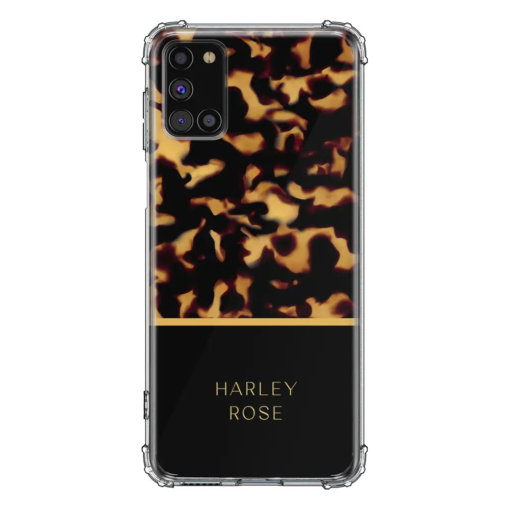 Samsung Galaxy A31 / Clear Classic Personalized Text Luxury Tortoise Shell Pattern, Phone Case - Samsung A Series - Stylizedd.com