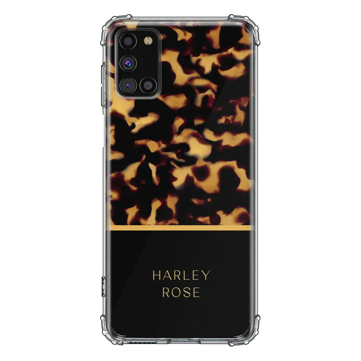 Samsung Galaxy A31 / Clear Classic Personalized Text Luxury Tortoise Shell Pattern, Phone Case - Samsung A Series - Stylizedd.com