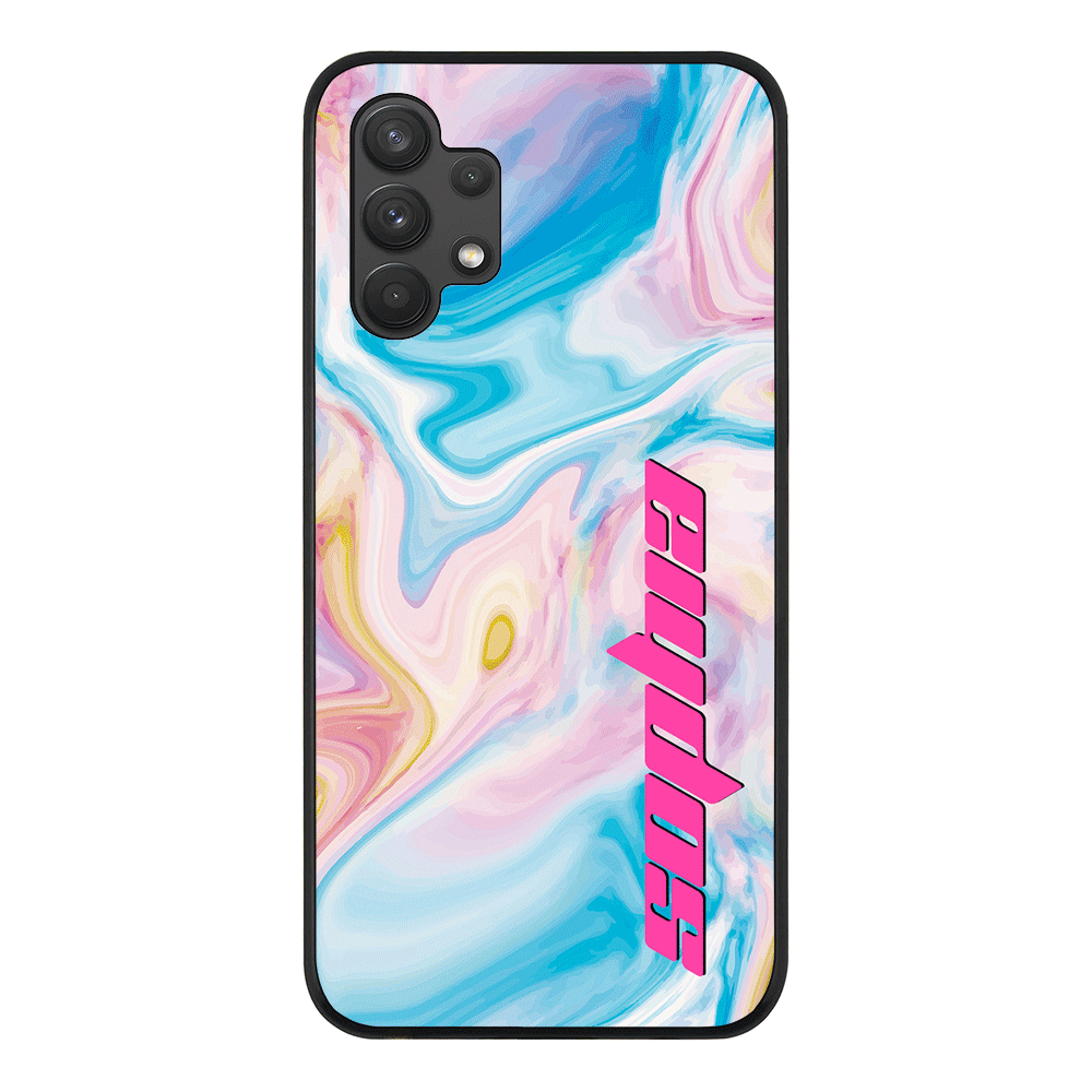 Samsung Galaxy A32 4G / Rugged Black Personalized Text Purple Teal Oceanic Marble Texture, Phone Case - Samsung A Series - Stylizedd.com