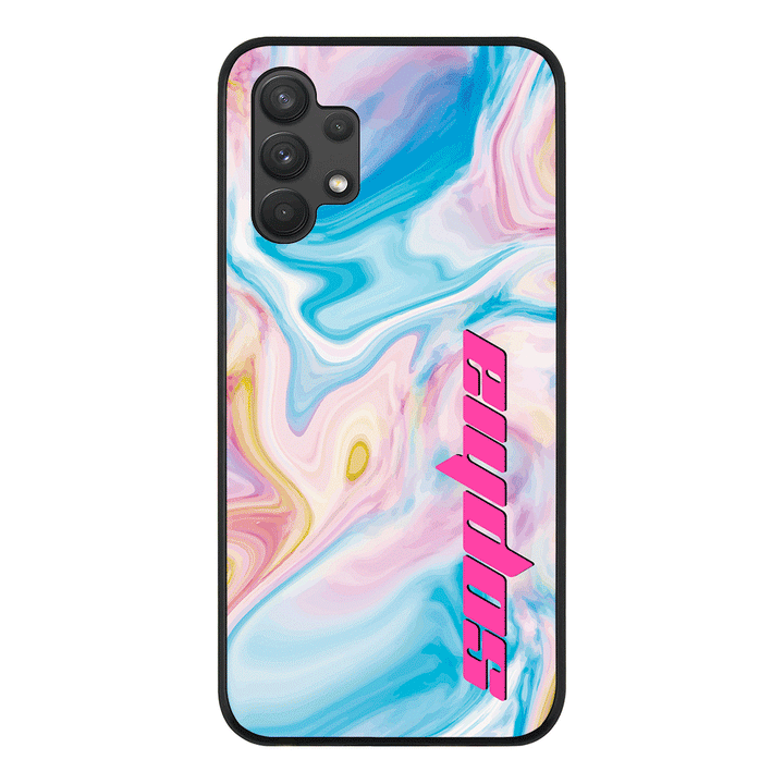 Samsung Galaxy A32 4G / Rugged Black Personalized Text Purple Teal Oceanic Marble Texture, Phone Case - Samsung A Series - Stylizedd.com