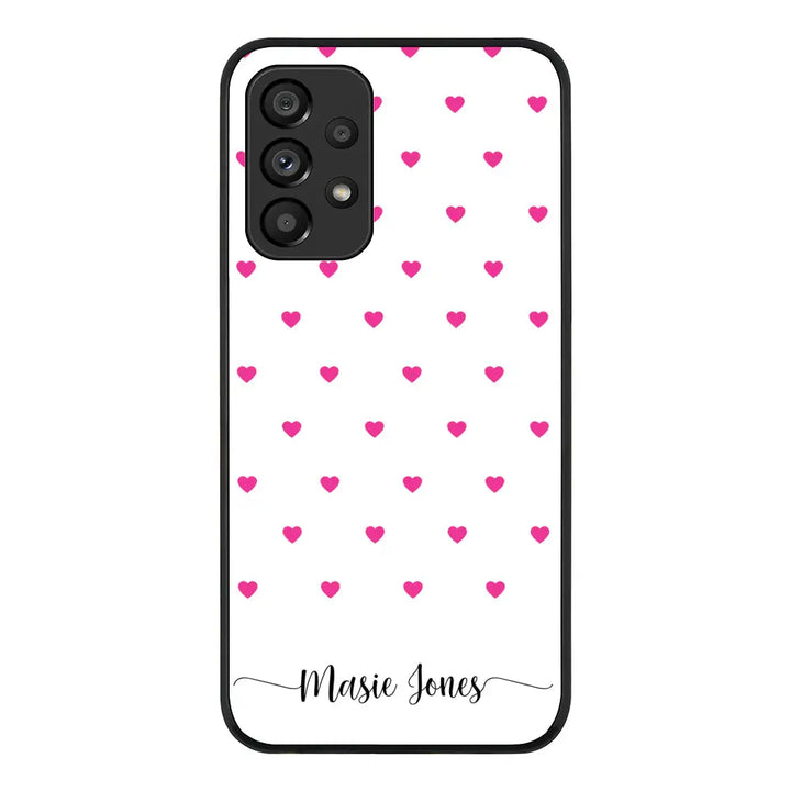 Samsung Galaxy A33 5G / Rugged Black Phone Case Heart Pattern Custom Text, My Name Phone Case - Samsung A Series - Stylizedd