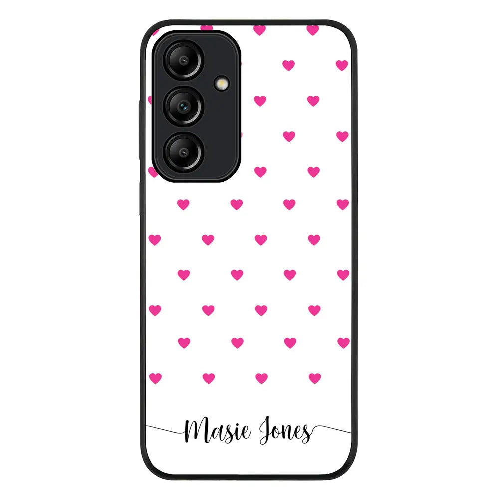 Heart Pattern Custom Text My Name Phone Case - Samsung A Series - Galaxy A35 / Rugged Black