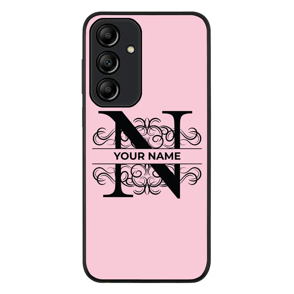 Split Floral Initial Phone Case - Samsung A Series - Galaxy A35 / Rugged Black - Stylizedd