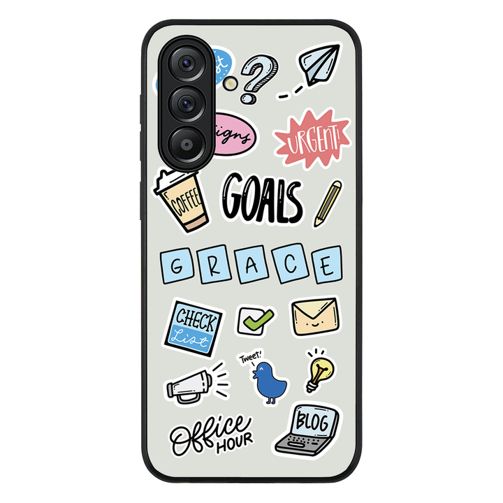 Personalized Name Office Goals Sticker Phone Case - Samsung A Series - Galaxy A36 / Rugged Black