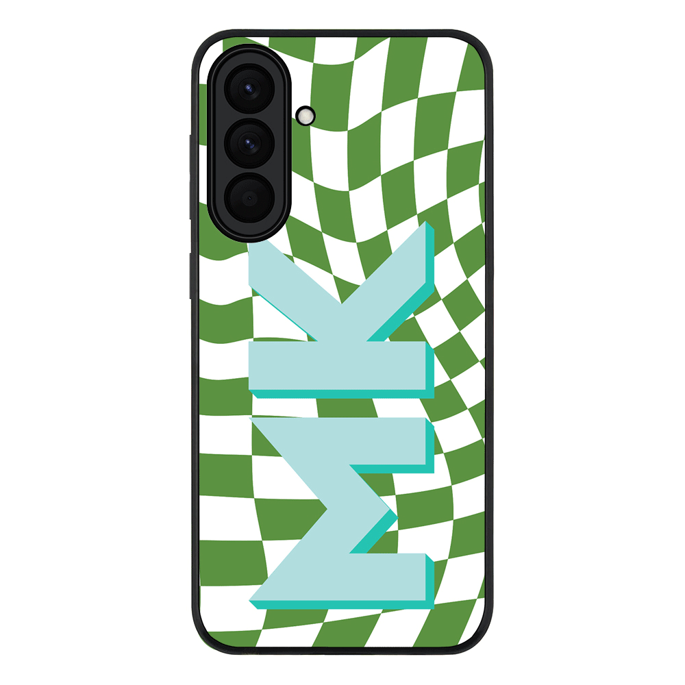 Custom Monogram Initial Wavy Checkerboard, Phone Case - Samsung A Series