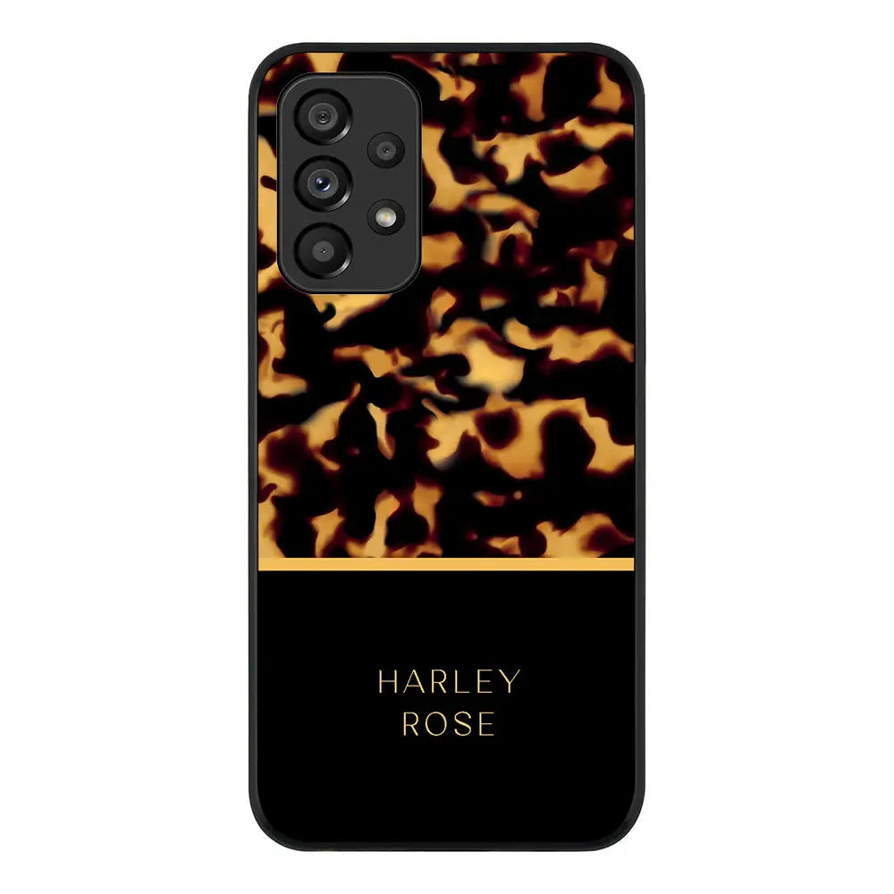 Samsung Galaxy A53 5G / Rugged Black Personalized Text Luxury Tortoise Shell Pattern, Phone Case - Samsung A Series - Stylizedd.com