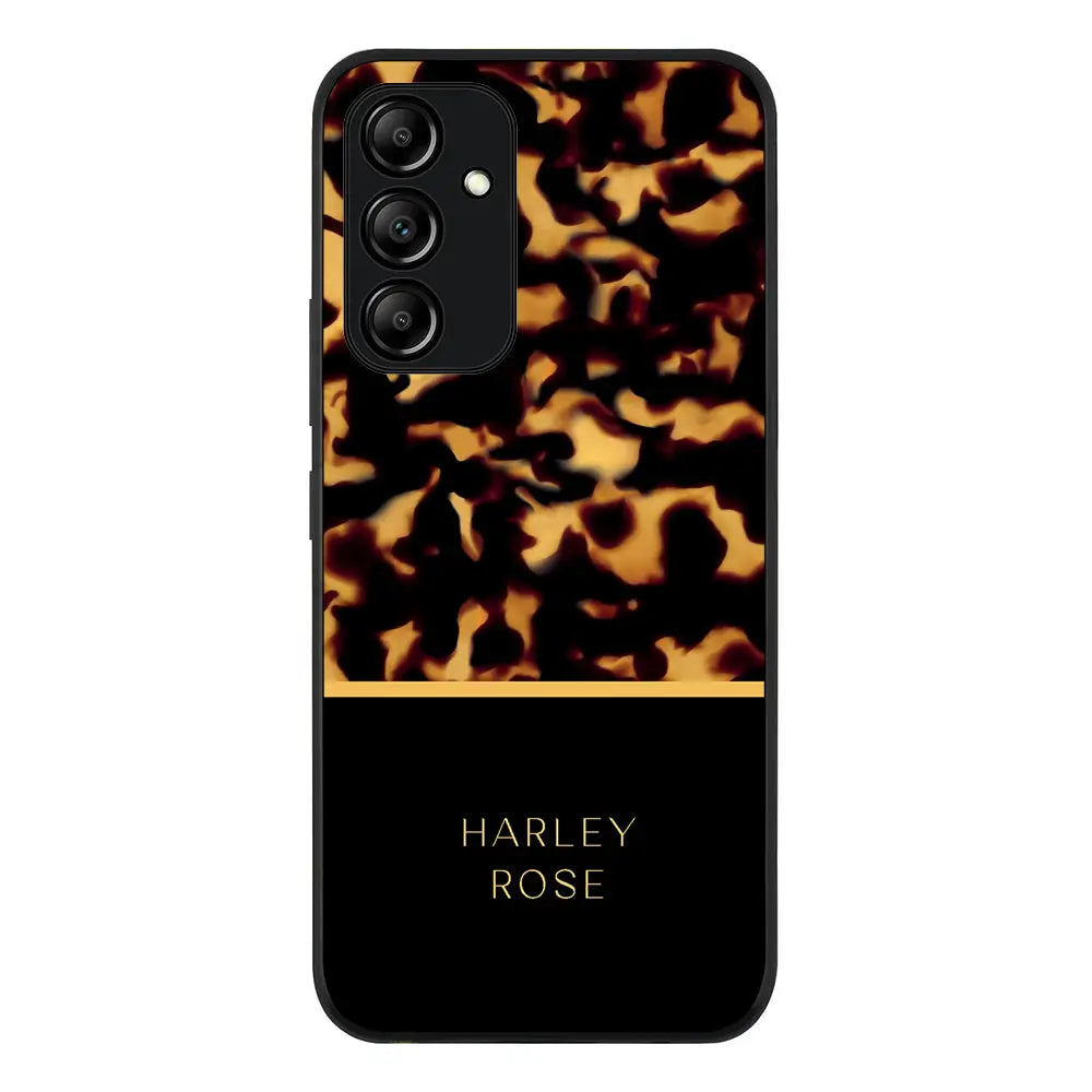 Samsung Galaxy A54 5G / Rugged Black Personalized Text Luxury Tortoise Shell Pattern, Phone Case - Samsung A Series - Stylizedd.com