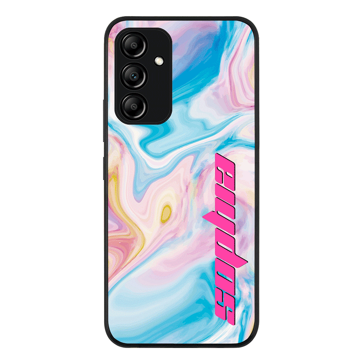 Samsung Galaxy A54 5G / Rugged Black Personalized Text Purple Teal Oceanic Marble Texture, Phone Case - Samsung A Series - Stylizedd.com