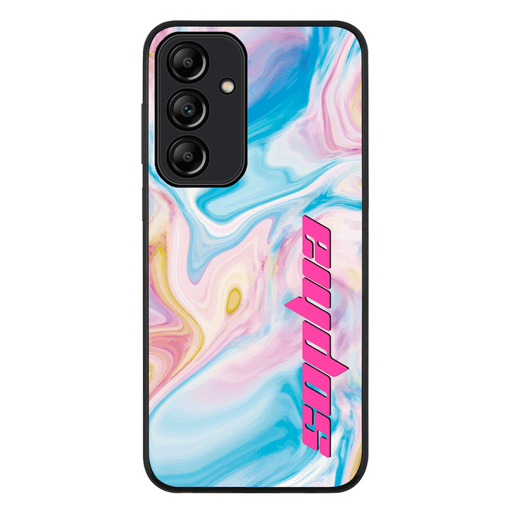 Samsung Galaxy A55 / Rugged Black Personalized Text Purple Teal Oceanic Marble Texture, Phone Case - Samsung A Series - Stylizedd.com