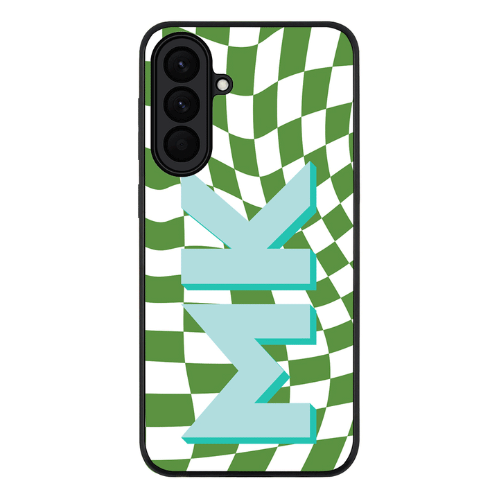 Custom Monogram Initial Wavy Checkerboard, Phone Case - Samsung A Series