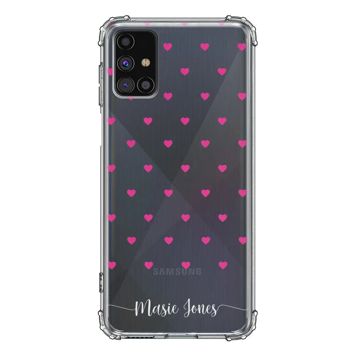 Samsung Galaxy A71 4G / Clear Classic Phone Case Heart Pattern Custom Text, My Name Phone Case - Samsung A Series - Stylizedd