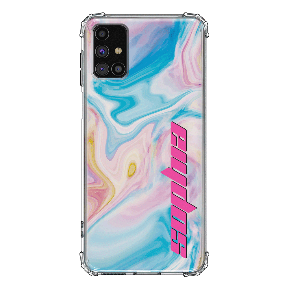 Samsung Galaxy A71 4G / Clear Classic Personalized Text Purple Teal Oceanic Marble Texture, Phone Case - Samsung A Series - Stylizedd.com