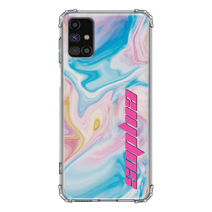 Samsung Galaxy A71 4G / Clear Classic Personalized Text Purple Teal Oceanic Marble Texture, Phone Case - Samsung A Series - Stylizedd.com