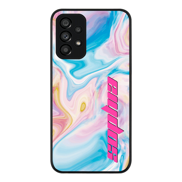 Samsung Galaxy A73 5G / Rugged Black Personalized Text Purple Teal Oceanic Marble Texture, Phone Case - Samsung A Series - Stylizedd.com